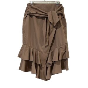 Worthington faux wrap skirt size 8 light brown ties in front double flounce